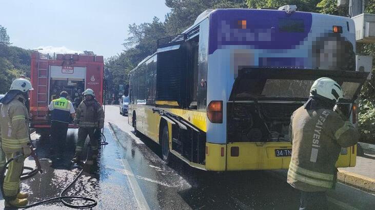 İETT otobüsünün motor kısmı yandı, yolcular büyük panik yaşadı