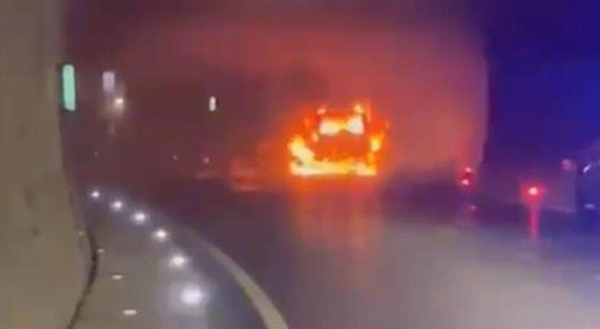 Assos-Troya tünellerinde araç yangını
