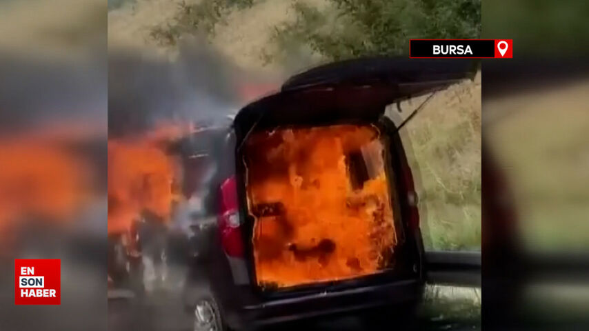 Bursa’da hafif ticari aracın küle döndüğü anlar